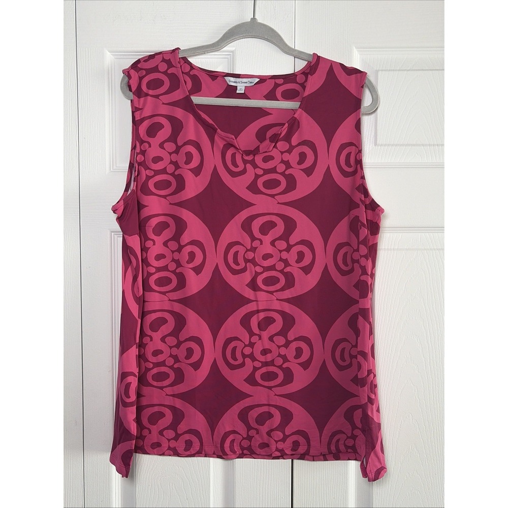 Sunsets & Sweet Tea Geometric Mesh Top Womens Size XL Pink Y2K Sleeveless Travel